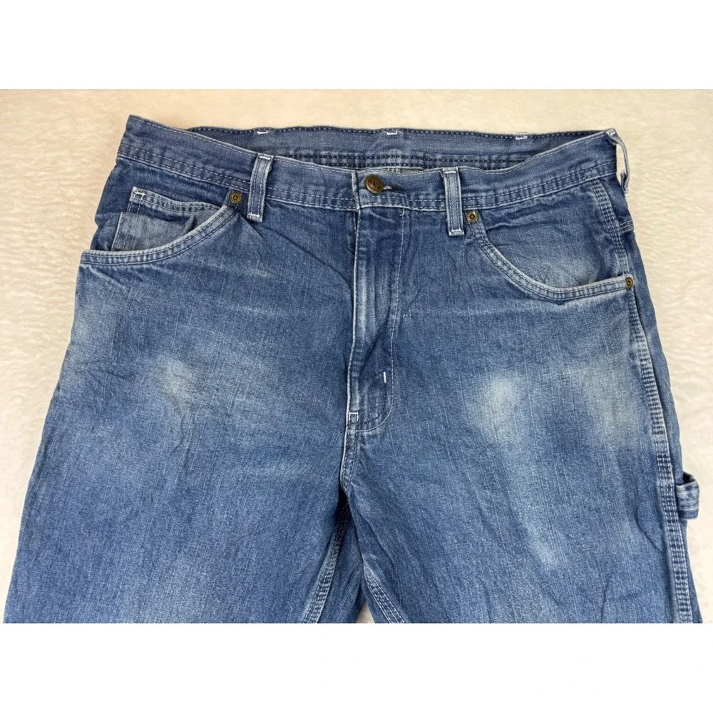 Key Industries Mens 34x36 Carpenter Jeans Medium Blue Washed Denim HighLow Fades
